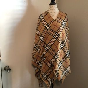 V. Fraas brown plaid shawl/wrap with fringe